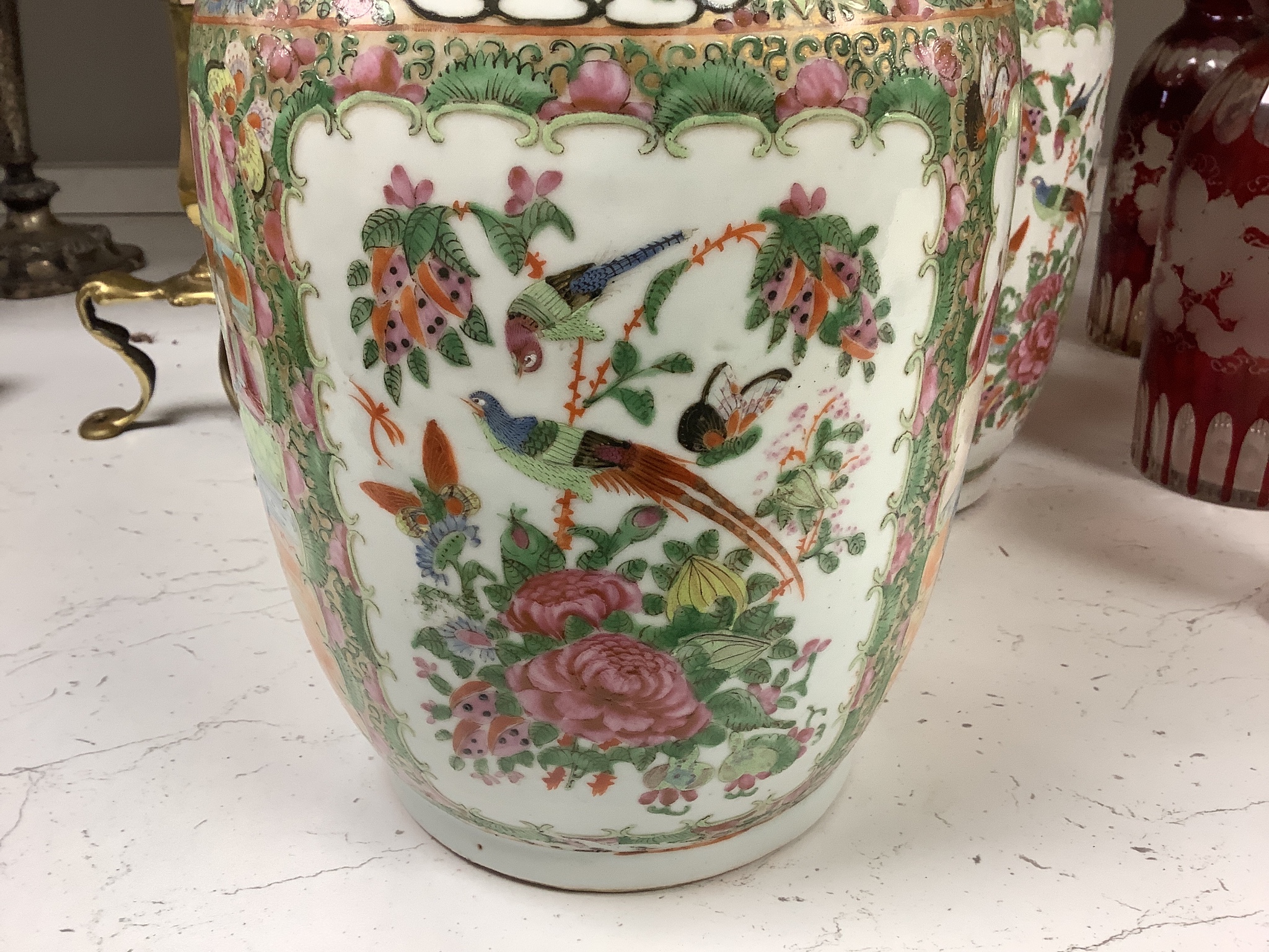 A pair of 19th century Chinese famille rose vases, height 36cm